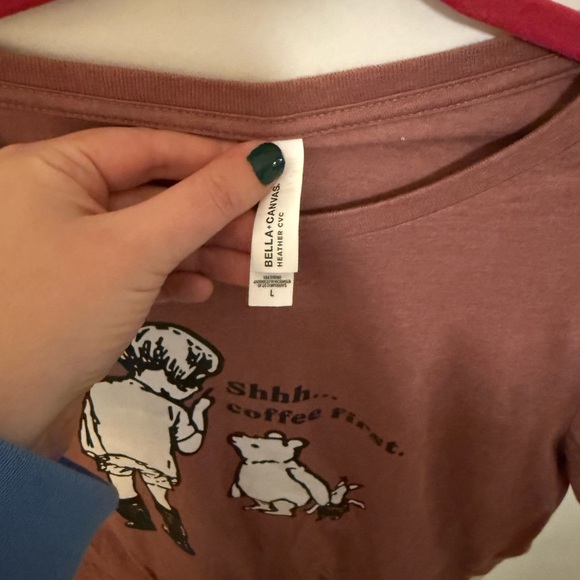 Snorg Tees Size Large Mauve Graphic Tee - Winnie the Pooh shhh… coffee first - Picture 3 of 5